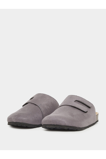 Styli Plain Velcro Detail Faux Suede Clog Sandals
