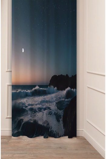 GREENDECOR Sea Beach Wave Landscape Nature Nature Ocean Tranquility Patterned Digital Printed (Single Panel) Stylish Background Curtain