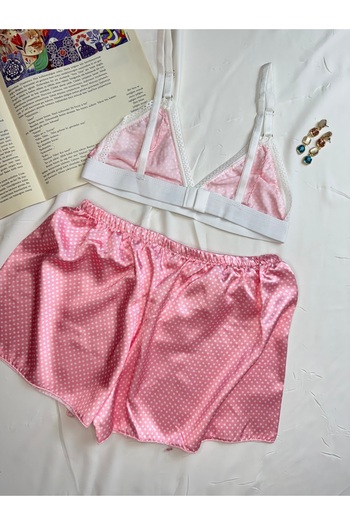 ROZENİN LINGERIE Desenli Saten Bralet Şort Pijama Takımı