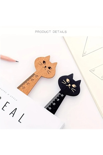 GlassySKY 1 Piece Black Cute Cat Shaped Wooden Ruler