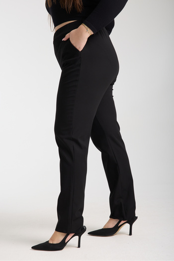 Gül Moda Plus Size Fabric Pants with Pockets Pipe Leg Black G020-1