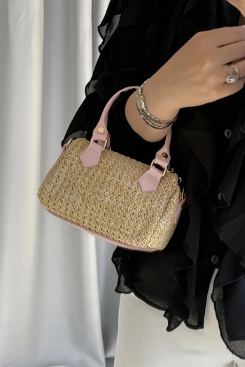 LEONAS Little Straw Women's Hand and Shoulder Bag Clarise Pink
