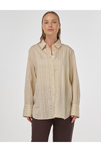 Kayra Stripe Pattern Lyocell Tunic Light Gray
