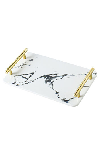 sharpdo Simple Modern Metal Handle Household Multi-Purpose Tray Creative Ceramic Decoration Tray