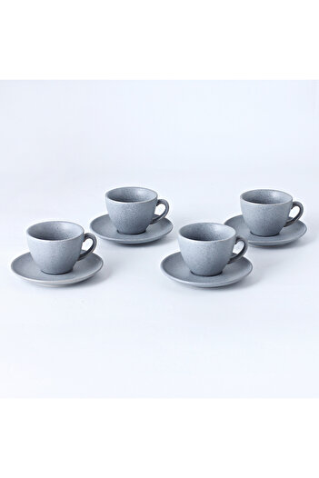 sharpdo 200 ml Grey Variegated Point Ceramic Glaze Craft Coffee Cup And Saucer