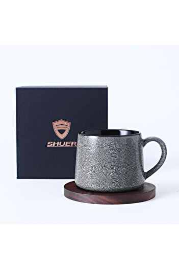 sharpdo 300 ML Kiln Glaze Process Ceramic Coffee Cup With Wooden Pad