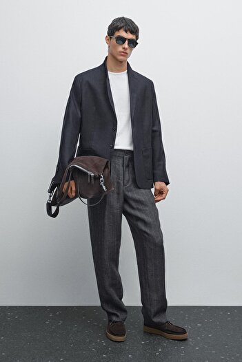 Massimo Dutti Soluk efektli %100 keten çizgili pantolon