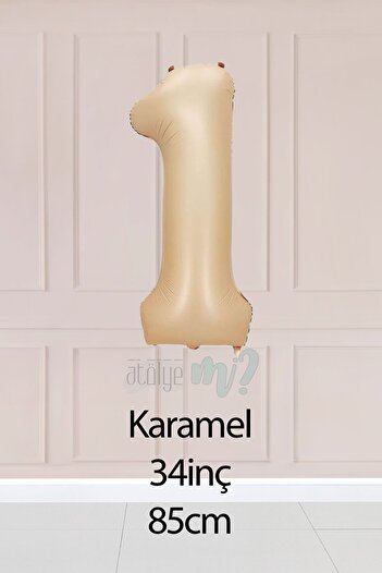 Atölye Mi 1 Year Old Caramel Number Balloon 34 Inch Sand Beige Age Balloon