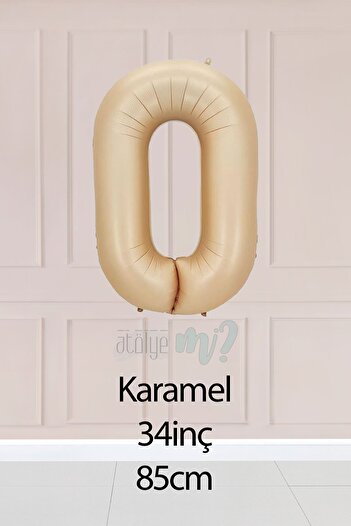 Atölye Mi 0 Caramel Number Balloon 34 Inch Sand Beige Wet Balloon