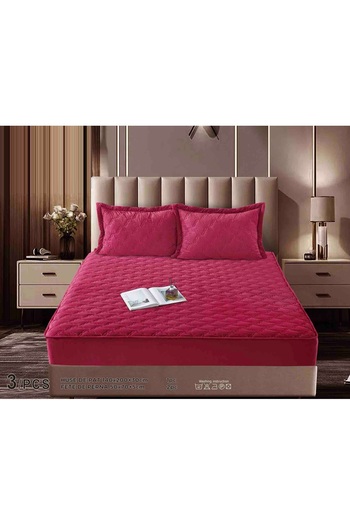 CHIRASO CHIRASO Bed Topper Set, VELVET, ELASTIC 140x200+30cm and 2 Pillowcases 50x70cm, red
