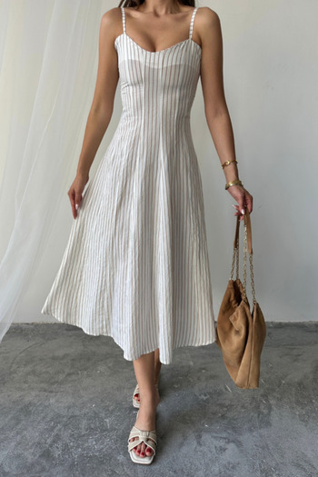 COjans Moda Luna ROCHIE STRĂNGĂ CU DUCĂTĂ SILVER STRIPED LUNGIME MIDI - Maro