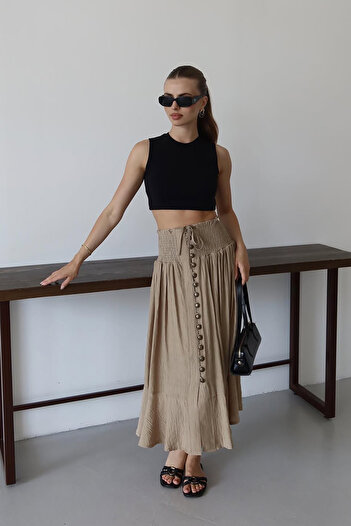Neşeli Butik Women's Waist Elastic Button Skirt Nbnp010