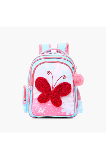 Juniors All-Over Print Backpack with Butterfly Applique and Adjustable Shoulder Straps - 16 inches