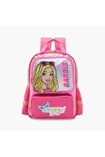 mattel Barbie Print Backpack with Adjustable Straps and Zip Closure - 16 inches