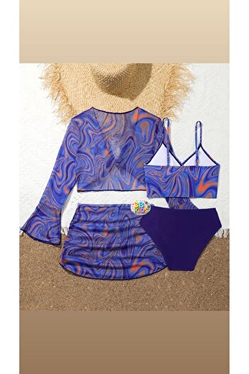 3b kids Swimwear Bikini Suit Skirt Bustier Colorful Blue Navy Color Young Girl Children Beach Clothing