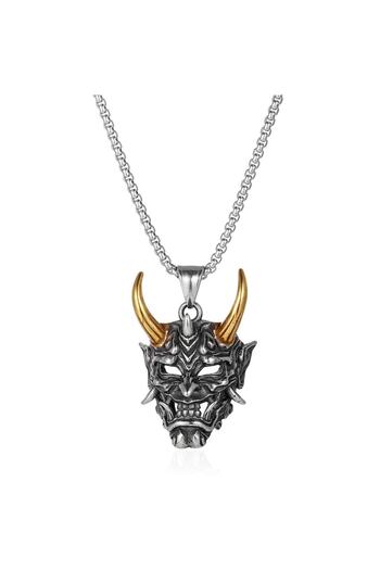 Tessero Necklace with pendant in the shape of a devil's head with golden horns, stainless steel plated with