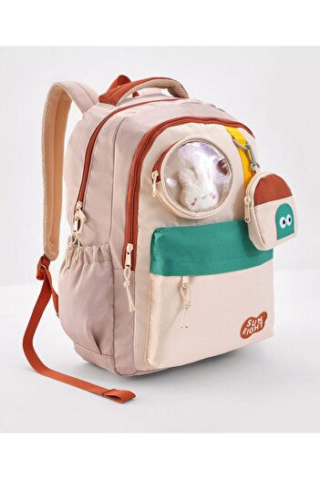 Bonfino Bonfino Backpack with Coin Purse, Adjustable Shoulder Strap, Beige and Red - 19 Inches