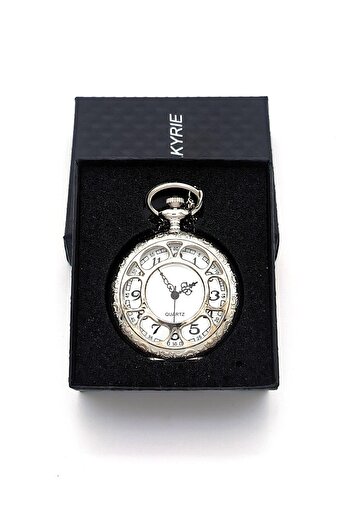 valkyrie Vintage Retro Roman Numeral Embroidered Pocket Watch Silver