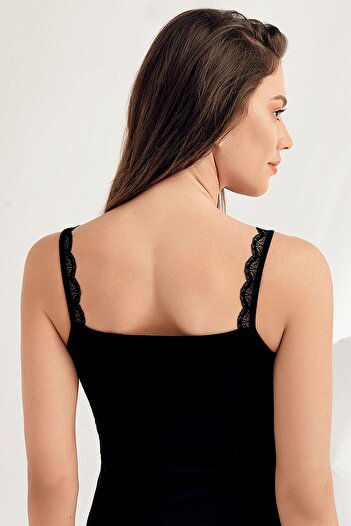 Şahinler Women's Lycra Rope Strap Lace Embroidered Undershirt