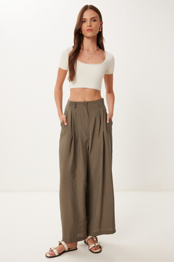 Happiness İstanbul Women's Khaki Modal Palazzo Pants Bv00156