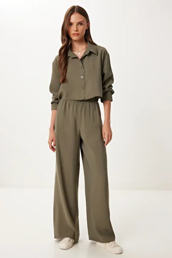 Happiness İstanbul Women's Khaki Modal Shirt Pants Suit Bv00158