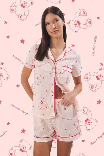Trendyol Collection Pink Cotton Teddy Bear Shorts Knitted Pajamas Set Thmss25Pt00427