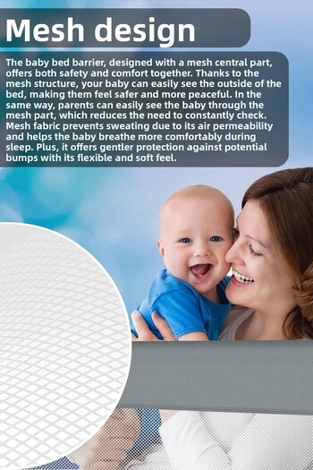 Meleni Baby 180 cm Mega Baby Safety Barrier - Heightened Children's Bed Railing Folding Protective Barrier