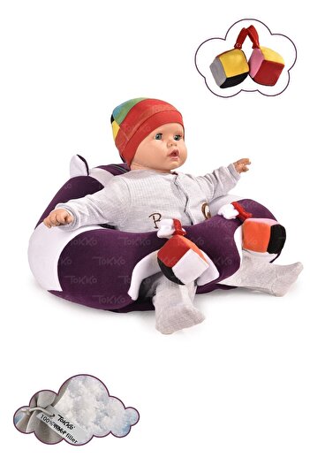 TOKKO Anti-Tipping Baby Seat - Baby Sitting Support Cushion with Toys, Purple White