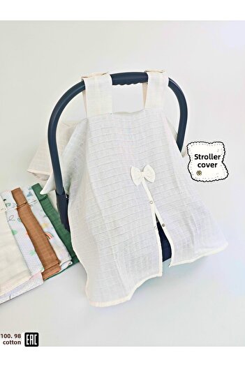 Tomuycuk 100% Cotton Muslin Stroller Cover / Baby Stroller Cover with Snap Fasteners and Bow