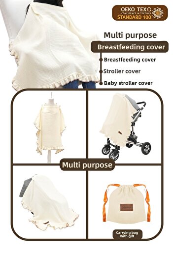 mordesign Extra Large Muslin Baby Nursing Cover - Stroller, Stroller Cover, Ruffle Series, Cream