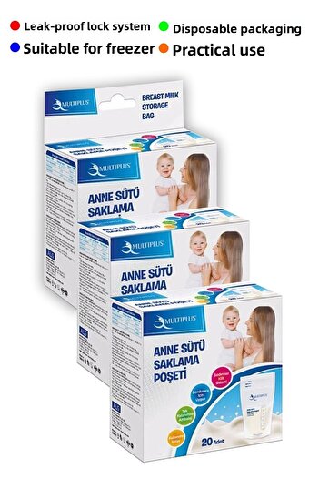 Multiplus 20 علبة من 3 أكياس تخزين حليب الثدي