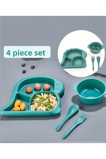 Bayev Dino Blue Baby Food Set - 4 Pieces, Food Plate Set