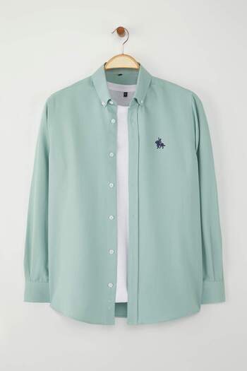 Trendyol Collection Mint Regular Fit Oxford Easy-Iron Smart Shirt s detailem výšivky TMNAW25GO00036