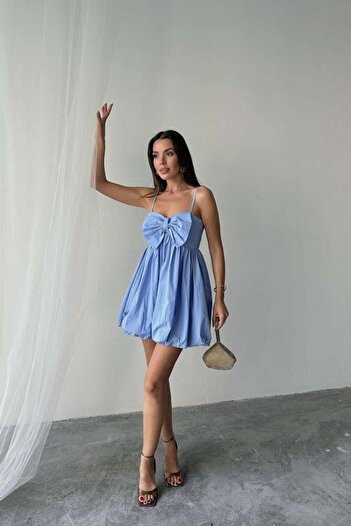 Zehra Style ZTA Rochie albastră cu fundă în față