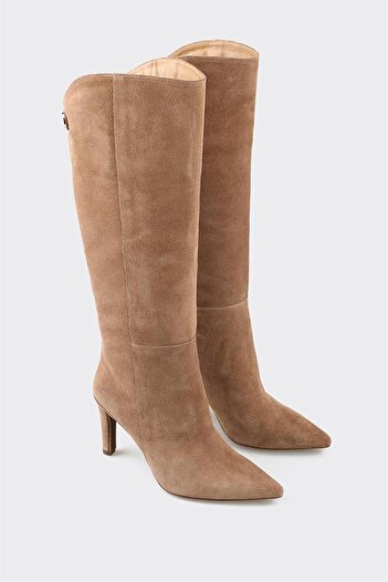 Elle Shoes Ταν Δερμάτινες Γυναικείες Μπότες με τακούνι