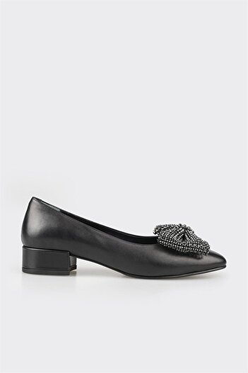 Elle Shoes Black Leather Women's Heeled Shoes