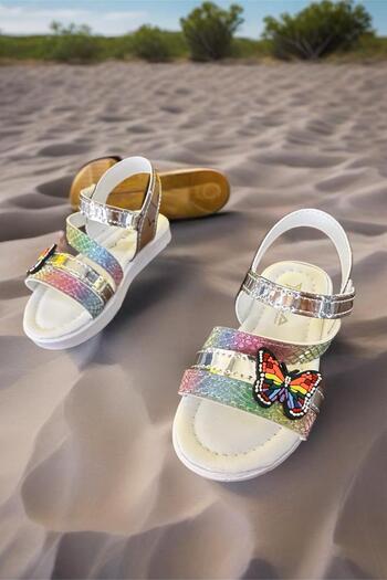 Oksit Girl's Hologram Patterned Momos Butterfly Figured Sandals