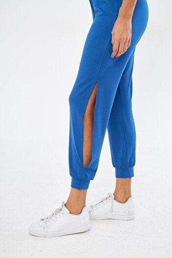 Chandraswear Blue Slit Women's Jogger Pants - Elastic Waist, Shalwar Look Bella