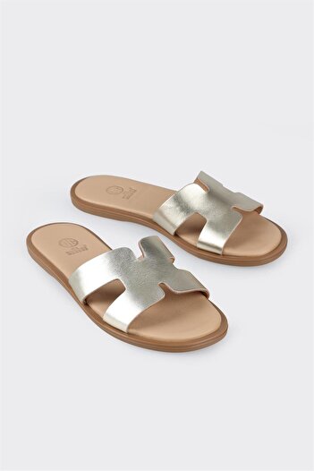 Elle Shoes Gold Deri Kadın Düz Terlik
