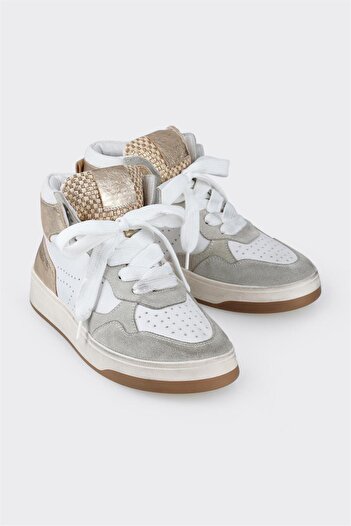 Elle Shoes Χρυσά Δερμάτινα Γυναικεία Αθλητικά Μποτάκια