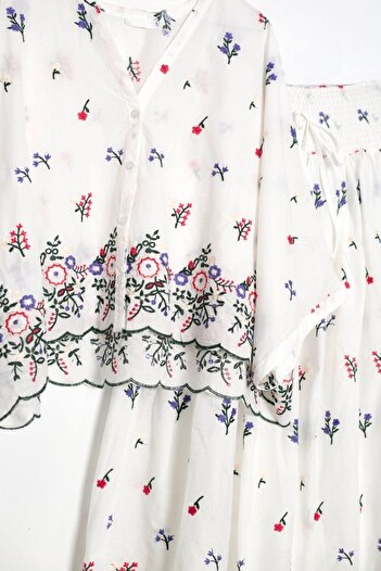 Lavanta Tekstil Embroidered Shirt Skirt Set