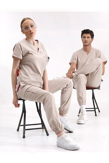 ÇİZGİ MEDİKAL Scrubs Jogger de înaltă calitate Lycra Cream Color - Set uniform de lux