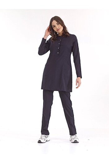 ÇİZGİ MEDİKAL Tricou pentru asistentă musulmană cu fermoar din Lycra de lux albastru
