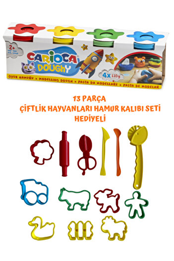 CARIOCA 4'lü Oyun Hamuru ve 13 Parça Çiftlik Hayvanları Kalıbı Seti
