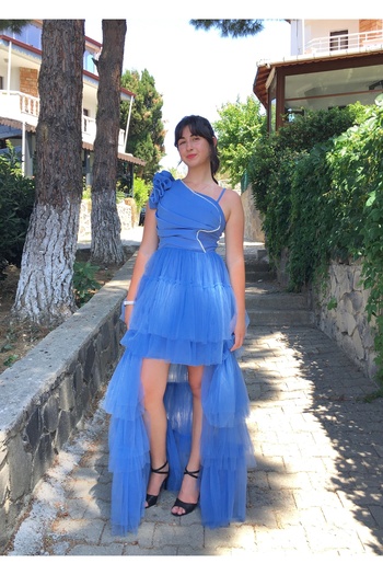 Erkut Rochie de Seara pentru Fata Copil Culoare Albastru Tulle Fusta Tren