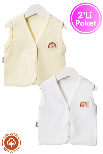 Miniel Unisex Baby Crest Detailed Organic Cotton 3-6-9 Months 2-Piece Combed Cotton Baby Vest Set