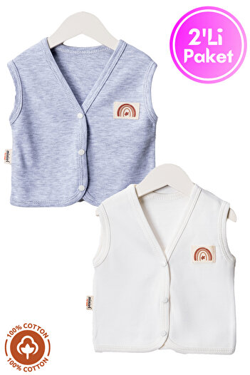 Miniel Unisex Baby Crest Detailed Organic Cotton 3-6-9 Months 2-Piece Combed Cotton Baby Vest Set
