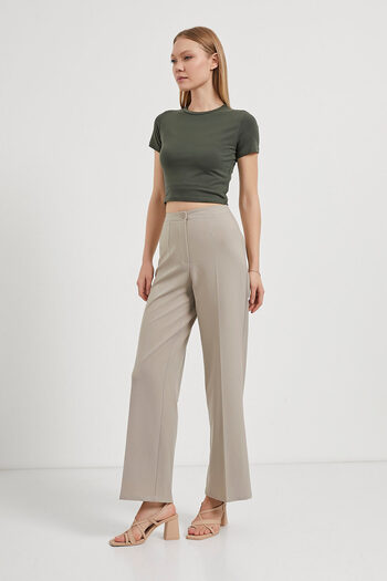 Arma Life Women's High Waist Wide Leg Beige Palazzo Trousers