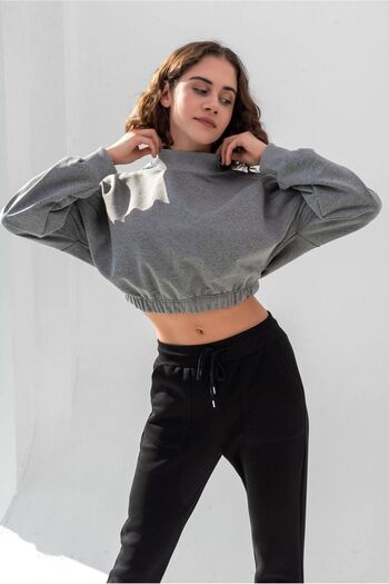la & vetta Women's Smoked Cotton Crew Neck Crop Sweatshirt