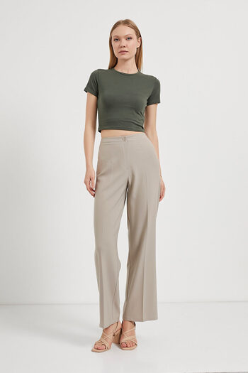 Arma Life Women's High Waist Wide Leg Beige Palazzo Trousers